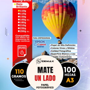 Papel Fotográfico Mate 110 Gramos A3 Inkjet 100 Hojas
