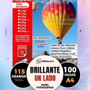 PAPEL FOTOGRÁFICO BRILLANTE 115GR A4 INKJET 100 HOJAS