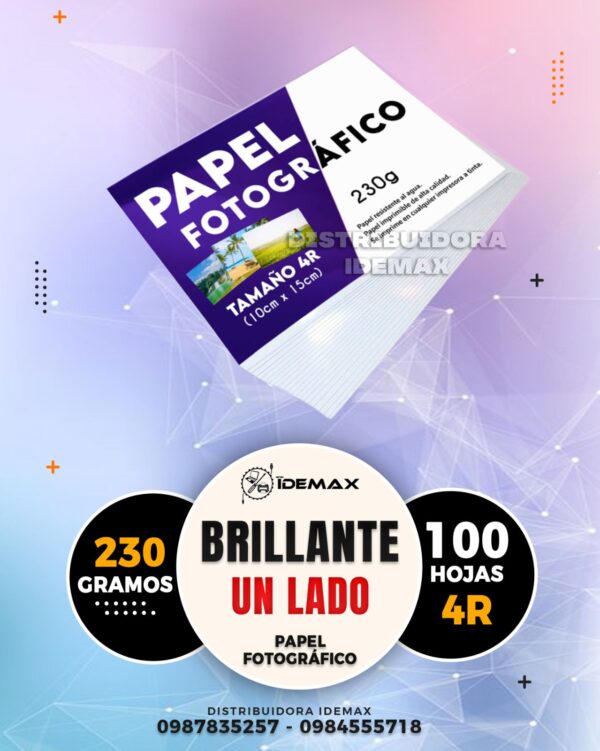 Papel Fotográfico Brillante 4R 230gr Inkjet x100 hojas