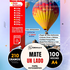 Papel Fotográfico Mate 210 Gramos A4 Inkjet 100 Hojas