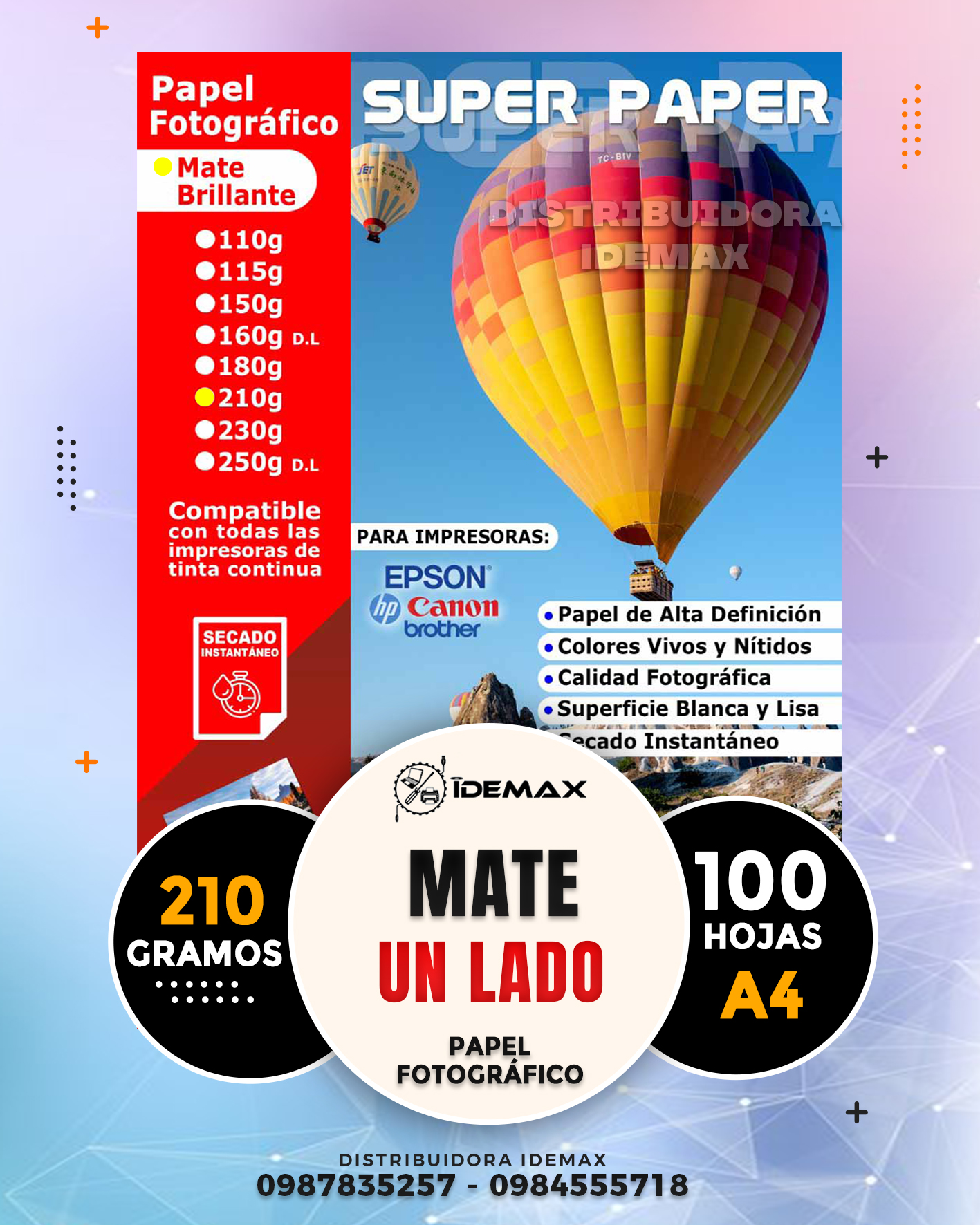 Papel Fotográfico Mate 210 Gramos A4 Inkjet 100 Hojas