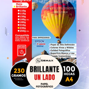 Papel Fotográfico Brillante A4 230 gramos Inkjet 100 hojas