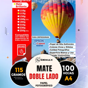 Papel Fotográfico Mate A4 115 Gramos Doble Cara Inkjet 100 Hojas