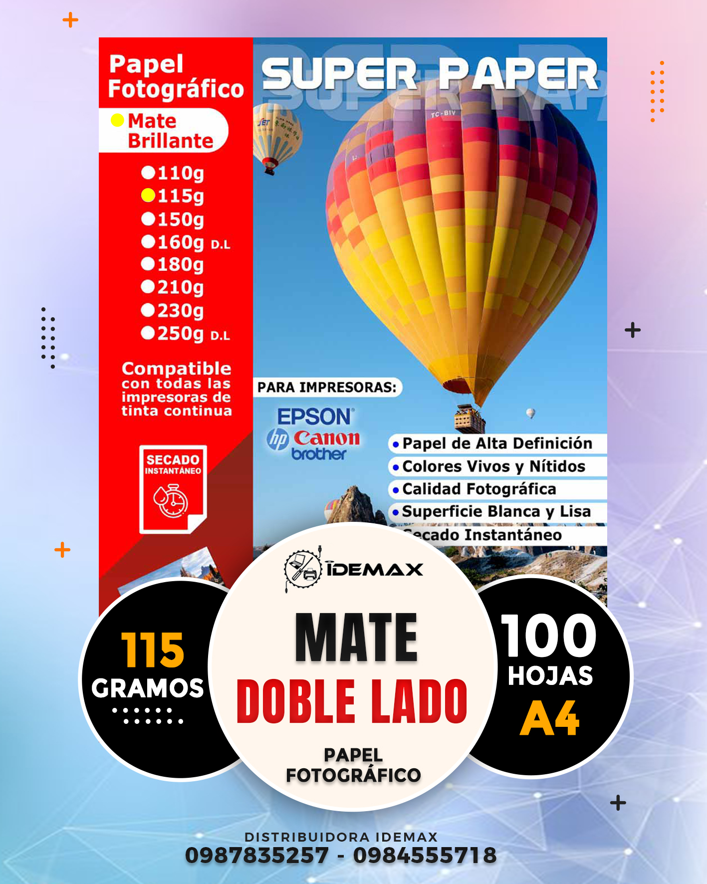 Papel Fotográfico Mate A4 115 Gramos Doble Cara Inkjet 100 Hojas