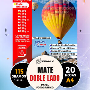 Papel Fotográfico Mate A4 115 Gramos Doble Cara Inkjet 20 Hojas